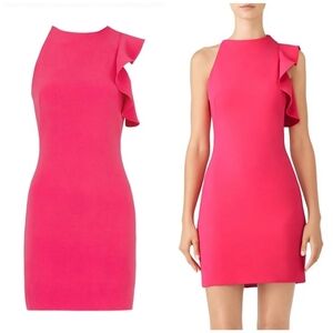 Black Halo Hot Pink Ruffle Shoulder Dress, 4